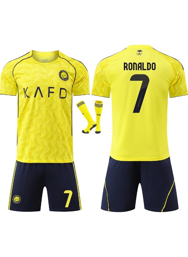 Ronaldo 2025-2026 الموسم #7 رونالدو لكرة القدم جيرسي السراويل الجوارب مجموعة حجم الأطفال وحجم الكبار ، هدية للجماهير والأصدقاء - Image 1